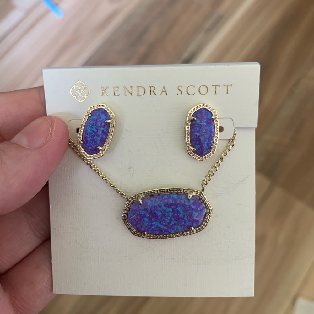 Kendra Scott Violet Kyocera opal custom Dylan  necklace and Ellie Studs